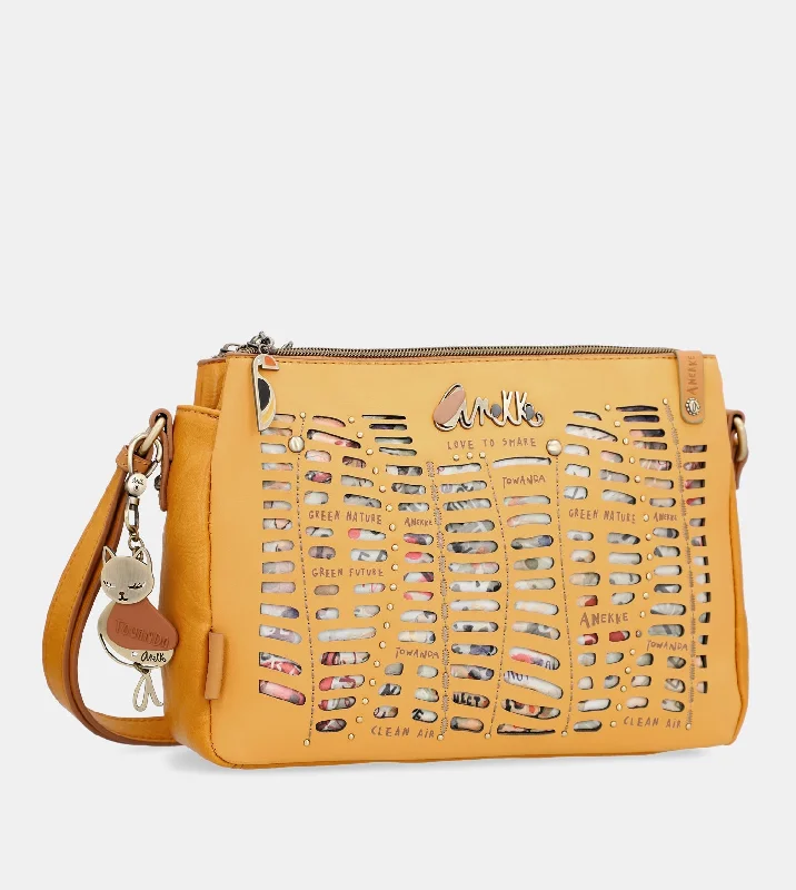 Fashion Forward Nature Pachamama ochre crossbody bag with 3 compartments Limited-Time Handbag Sale Fashion Forward Nature Pachamama ochre crossbody bag with 3 compartments Limited-Time Handbag Sale