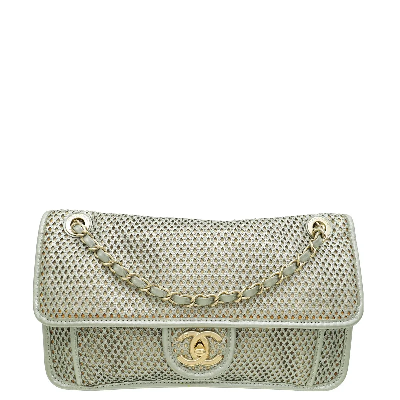 Essentials On Sale Chanel Metallic Gray Up in the Air Flap Bag Elegant Purses, Shop & Save