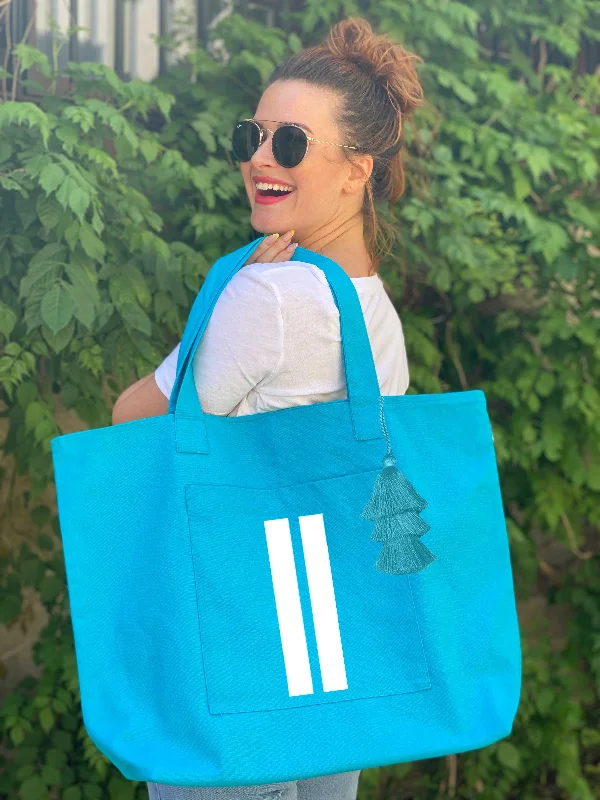 Exclusive Discount Special Bundle: Aqua Everything Bag with White Matte Double Stripe + FREE Aqua Tassel Trendy Purses At Exclusive Promotional Rates