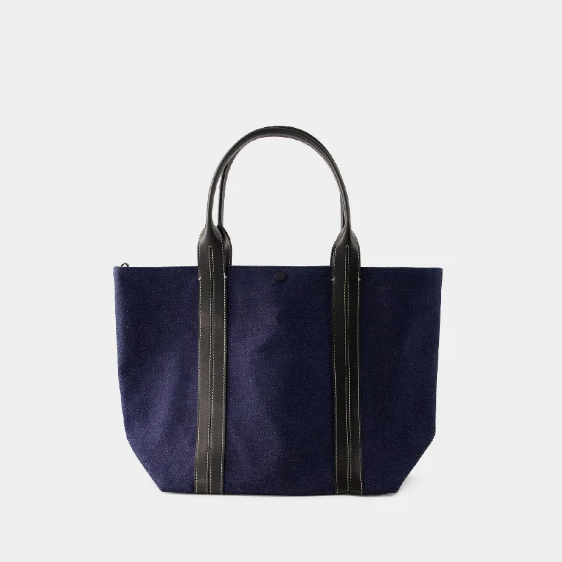 Minimalist Fashion Sale Denim Shopper Bag - Vanessa Bruno - Cotton - Blue Denim Shoulder Bags, Best Deals Today