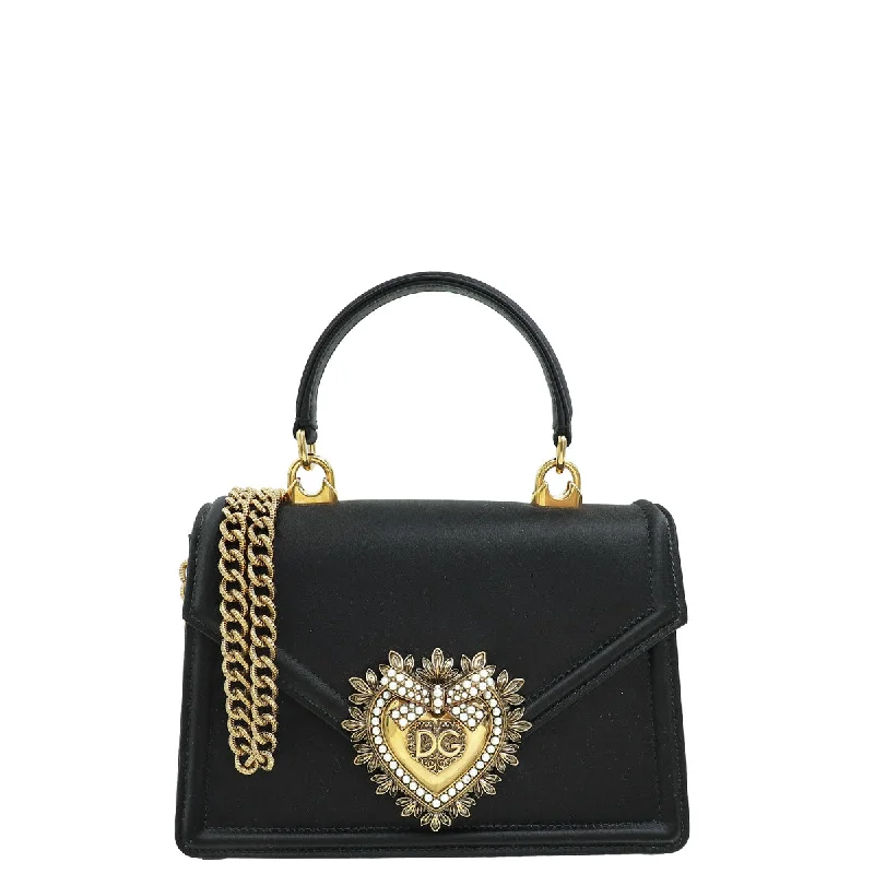 Luxury Seekers Dolce & Gabbana Black Satin Devotion Top Handle Small Bag Elegant Purses At Clearance Prices Luxury Seekers Dolce & Gabbana Black Satin Devotion Top Handle Small Bag Elegant Purses At Clearance Prices