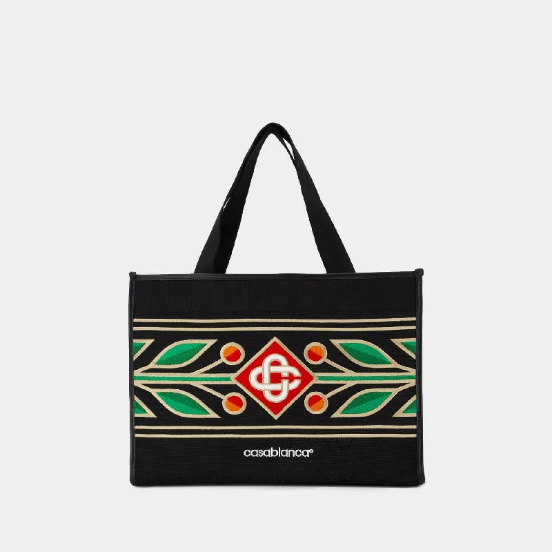 Durable And Fashionable Bags For Daily Use Embroidered Knit Shopper Bag - Casablanca - Knit - Black Chic Handbags At Special Promotional Prices Durable And Fashionable Bags For Daily Use Embroidered Knit Shopper Bag - Casablanca - Knit - Black Chic Handbags At Special Promotional Prices