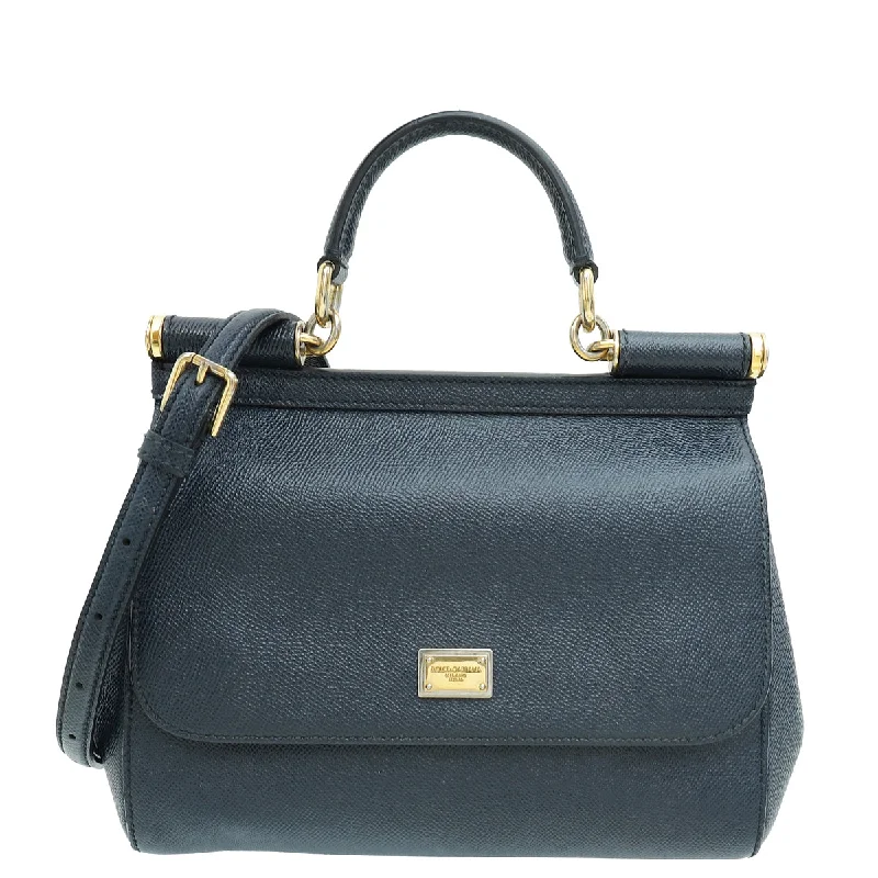 Luxury Bags For Working Professionals Dolce & Gabbana Navy Blue Dauphine Sicily Medium Bag Elegant Bags, Limited Stock