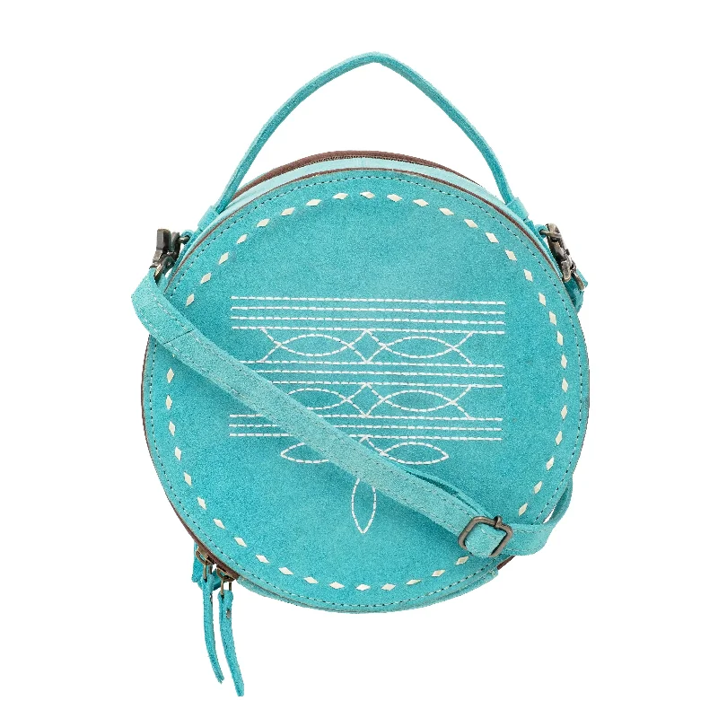 Holiday Glam Turquoise Suede Boot Stitch Canteen Bag Trendy Totes, Shop & Save