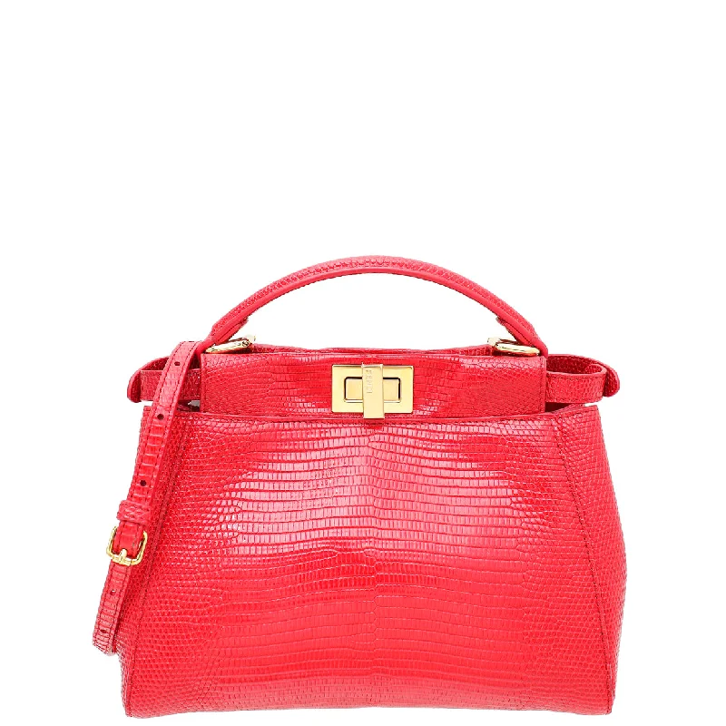 Compact Bags For Minimalist Travelers Fendi Red Lizard Iconic Peekaboo Bag Elegant Bags, Limited Stock Available