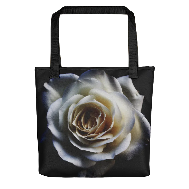 Chic And Clearance-Priced Tote Bags White Rose on Black Tote Bag Iconic Handbags At Budget-Friendly Prices Chic And Clearance-Priced Tote Bags White Rose on Black Tote Bag Iconic Handbags At Budget-Friendly Prices