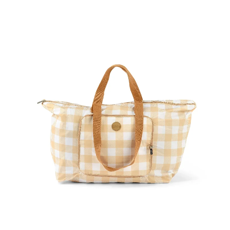 Premium Style OiOi Fold-Up Tote - Beige Gingham Chic Crossbody Bags, Limited Offers