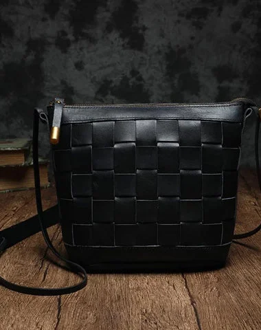 Seasonal Fashion Black Braided Womens Leather Small Bucket Bag Small Brown Bucket Shoulder Purse Barrel Bag Luxury Meets Affordability – Shop Stunning Bags Now