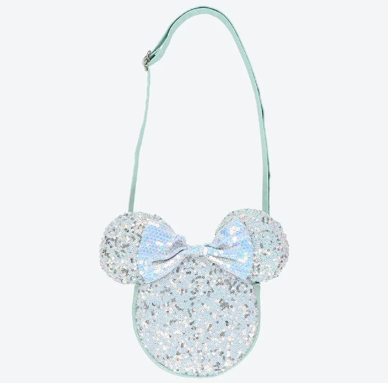 Edgy Fashion Deals TDR - Minnie Mouse Glitter Blue Sequin Ear Shoulder Bag (Release Date: Aug 3) Must-Have Bags, Big Discounts