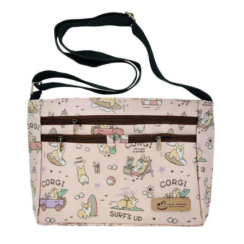 Trend Leading Collection Pink Surfing Corgi Five Zipper Crossbody Elegant Bags, Limited Stock Trend Leading Collection Pink Surfing Corgi Five Zipper Crossbody Elegant Bags, Limited Stock