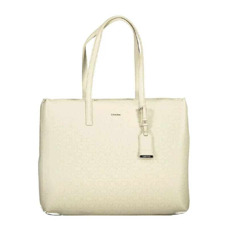 Calvin Klein Beige Polyester Handbag Classic Totes At Unbeatable Deals