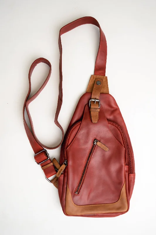 Adrian Klis 1854 Sling Bag, Red/Tan, Buffalo Leather Timeless Bags, Flash Sale