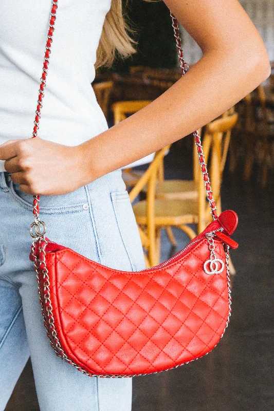 Alani Quilted Chain Crossbody Bag, Red Unmissable Deals On High-Quality Designer Bags Alani Quilted Chain Crossbody Bag, Red Unmissable Deals On High-Quality Designer Bags