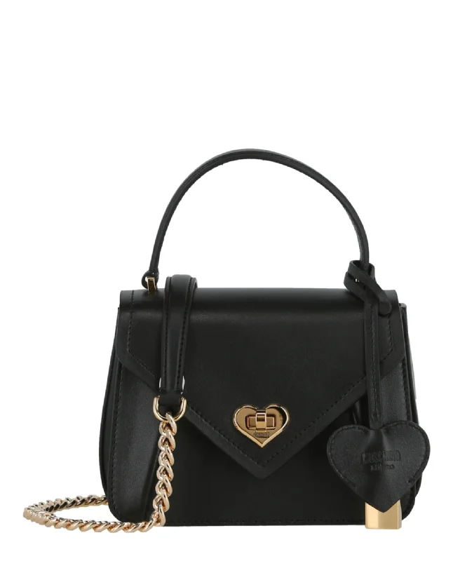 Moschino Heart Lock Leather Shoulder Bag Timeless Handbags At Reduced Prices