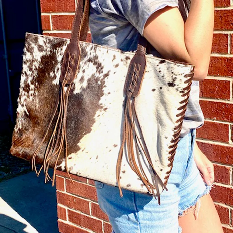 Leander Brown & White Cowhide Tote Elevate Your Style With Our Handbag Sale