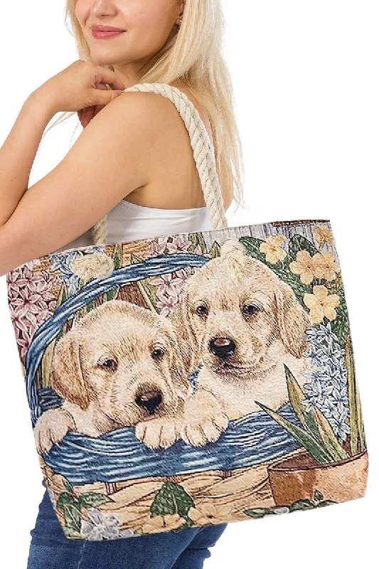Instant Shipping! Lab Pups Duo Woven Tapestry Tote Bag Elegant Bags, Limited Stock Available