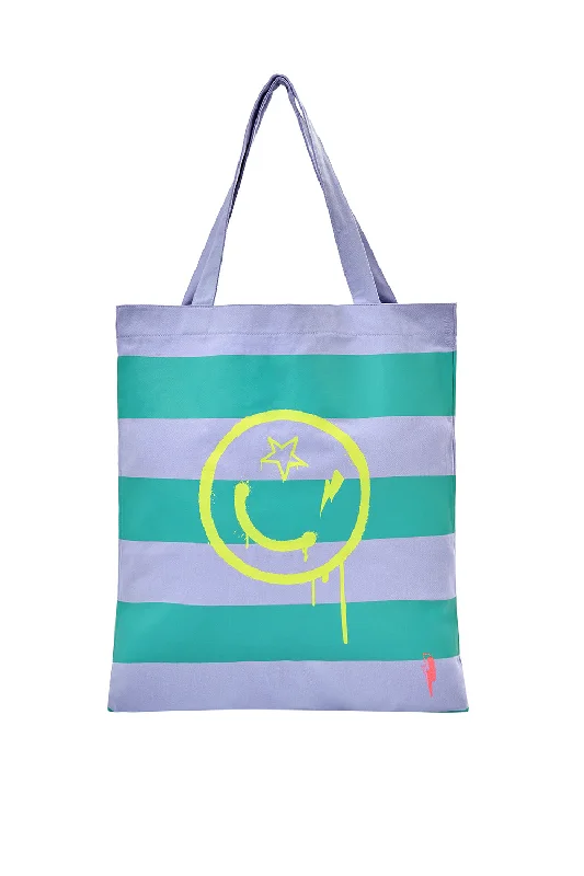 Lilac with Bright Green Stripe Smiley Tote Bag Chic And Affordable Bags – Grab Yours Today Lilac with Bright Green Stripe Smiley Tote Bag Chic And Affordable Bags – Grab Yours Today