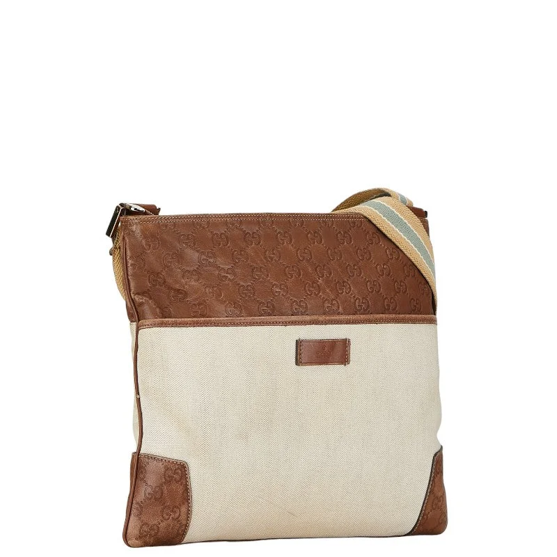 Gucci 161822 White Brown Canvas Leather Crossbody Bag Carry Elegance For Less