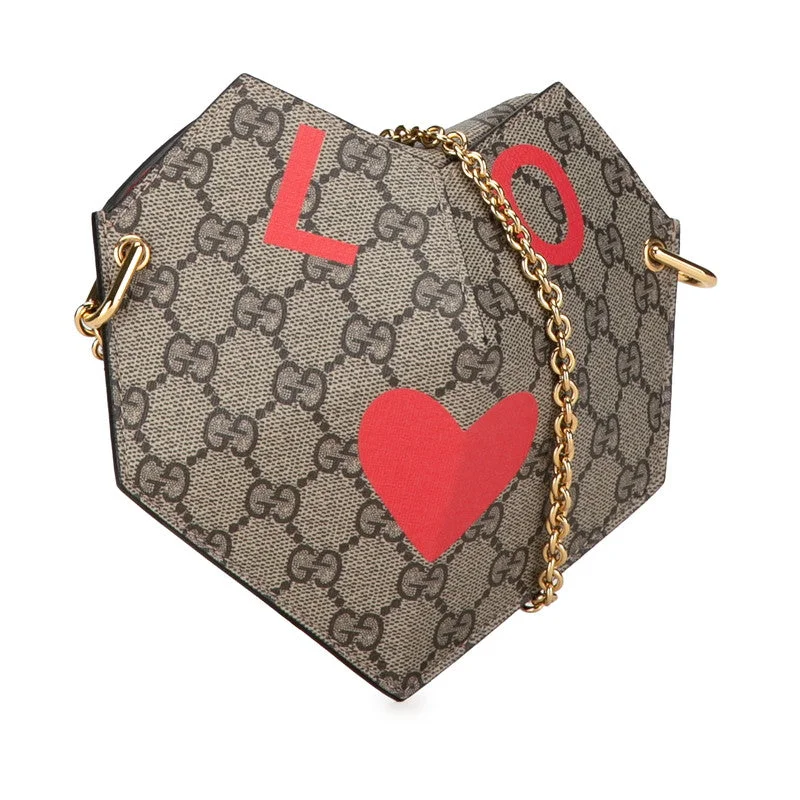 Gucci GG Supreme Small Heart LOVE Chain Shoulder Bag 678131 Beige Red PVC Leather  Gucci Best Bag Sale Of The Season