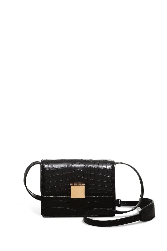 Mercedes Shoulder Bag in Black Crocodile Leather Elegant Purses, Shop & Save