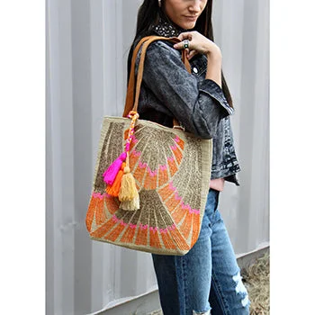 Pink & Gold  Beaded Boho Tote Trendy Handbags, Limited-Time Sale