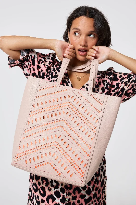 Taupe with Neon Coral Lightning Bolt Laser Cut Tote Bag Stylish Bags At Unbeatable Prices – Shop Now Taupe with Neon Coral Lightning Bolt Laser Cut Tote Bag Stylish Bags At Unbeatable Prices – Shop Now
