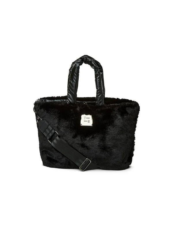 Duplex Reversible Faux Fur Tote, Black Trendy Handbags At Limited-Time Discounts