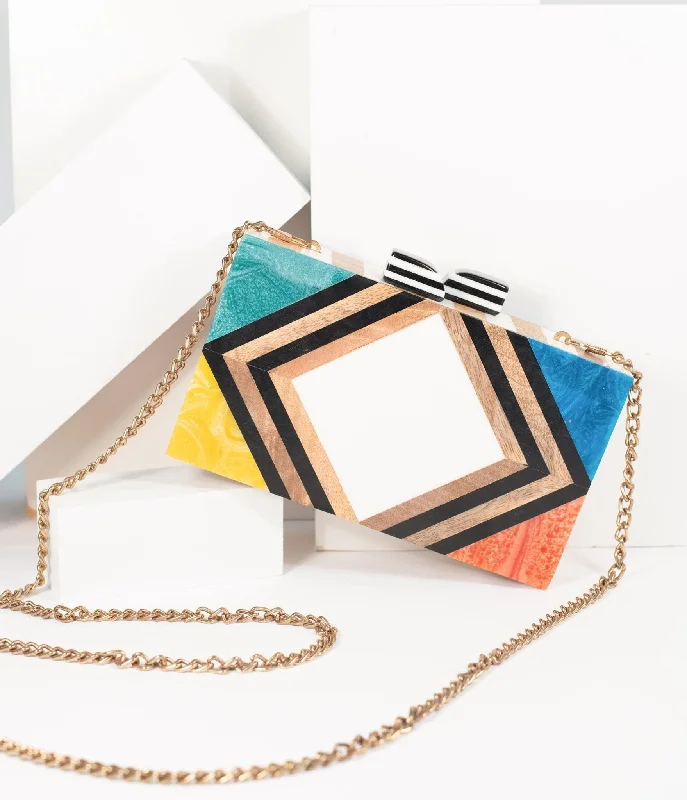 1960s Style Rainbow Chevron Wood & Resin Hard Clutch Shop Stylish Bags At Unbeatable Prices