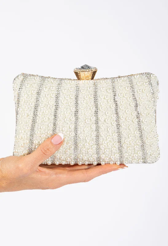 Pearl and Diamante Detail Clutch Bag Designer-Inspired Bags At Reduced Prices