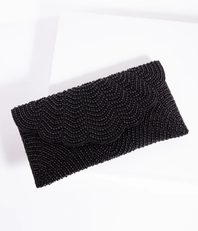 Black Beaded Evening Envelope Clutch Flash Sale On Designer Bags