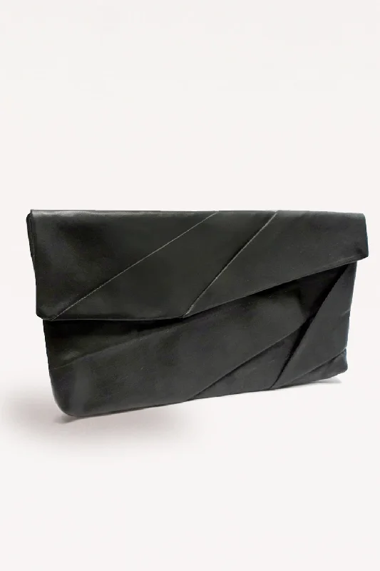 Complex Pleats Leather Clutch Bag / Black Best Handbag Sale Of The Season