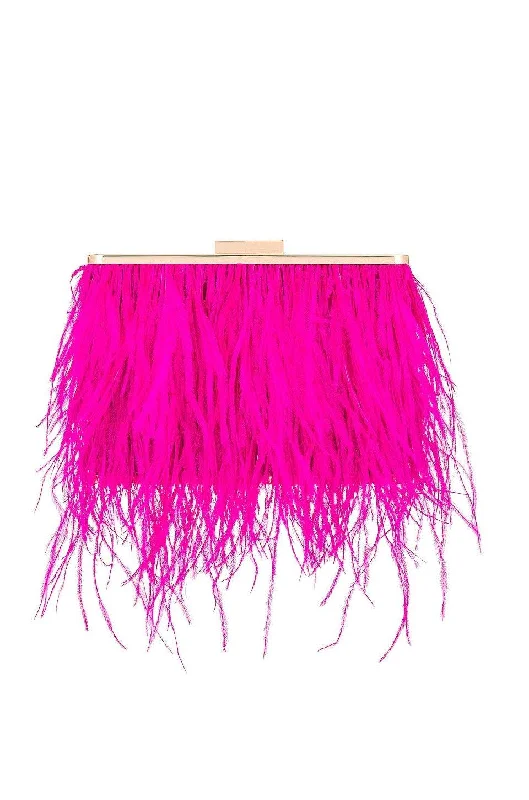 Estelle Feathered Clutch - Fuchsia Premium Handbags At Exclusive Prices