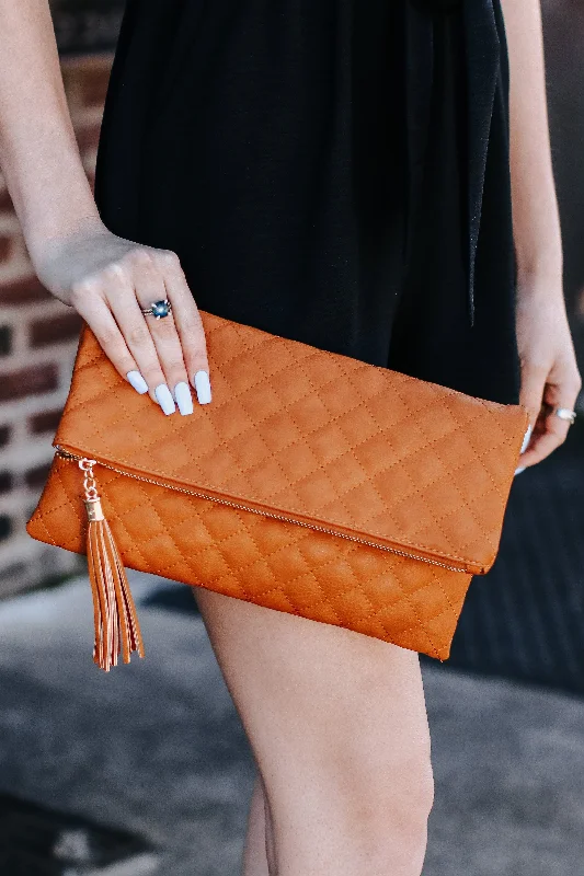 Glambition Quilted Faux Leather Clutch - Dark Tan - FINAL SALE Upgrade Your Look With Fashionable Bags Glambition Quilted Faux Leather Clutch - Dark Tan - FINAL SALE Upgrade Your Look With Fashionable Bags