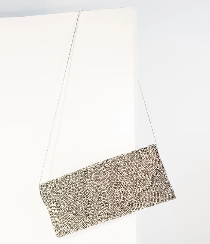 Gunmetal & Silver Beaded Envelope Clutch Luxury Handbags, Budget-Friendly