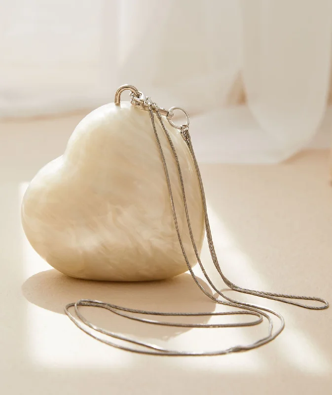 Heart Clutch Bag with Shoulder Strap - Ivory Premium Quality Bags, Budget Prices