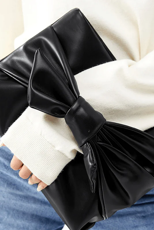Leather Bow Clutch Bag Chic Handbags At Special Promotional Prices