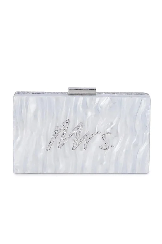 Mrs Acrylic Glitter Box Clutch - White/Silver Elegant Bags With Limited Stock Available