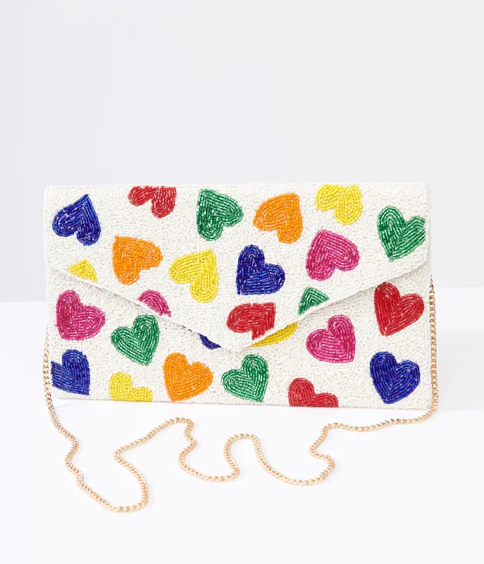 Rainbow Beaded Heart Clutch Handbag Luxury Bags, Budget Prices