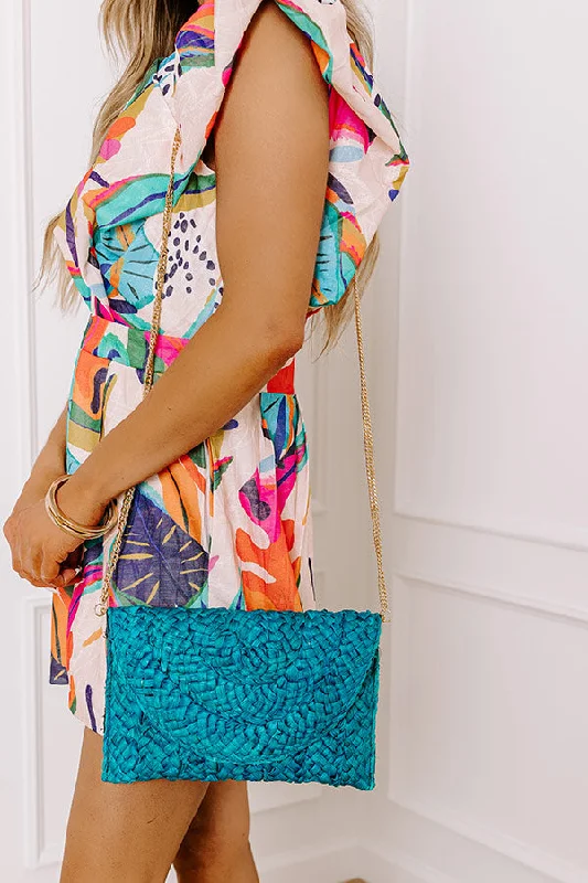 Sunny Refresh Woven Clutch in Turquoise Premium Handbags At Budget-Friendly Prices