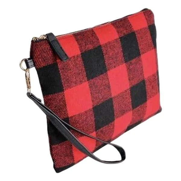 Woven red plaid zipper clutch with removable wrist strap Classic Bags, Exclusive Deals