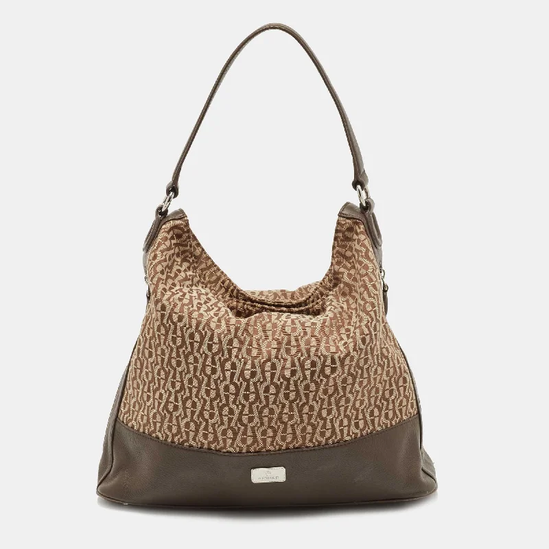 Aigner Beige/brown Monogram Canvas And Leather Side Zip Hobo Final Call – Shop Stylish Bags Before They're Gone Aigner Beige/brown Monogram Canvas And Leather Side Zip Hobo Final Call – Shop Stylish Bags Before They're Gone