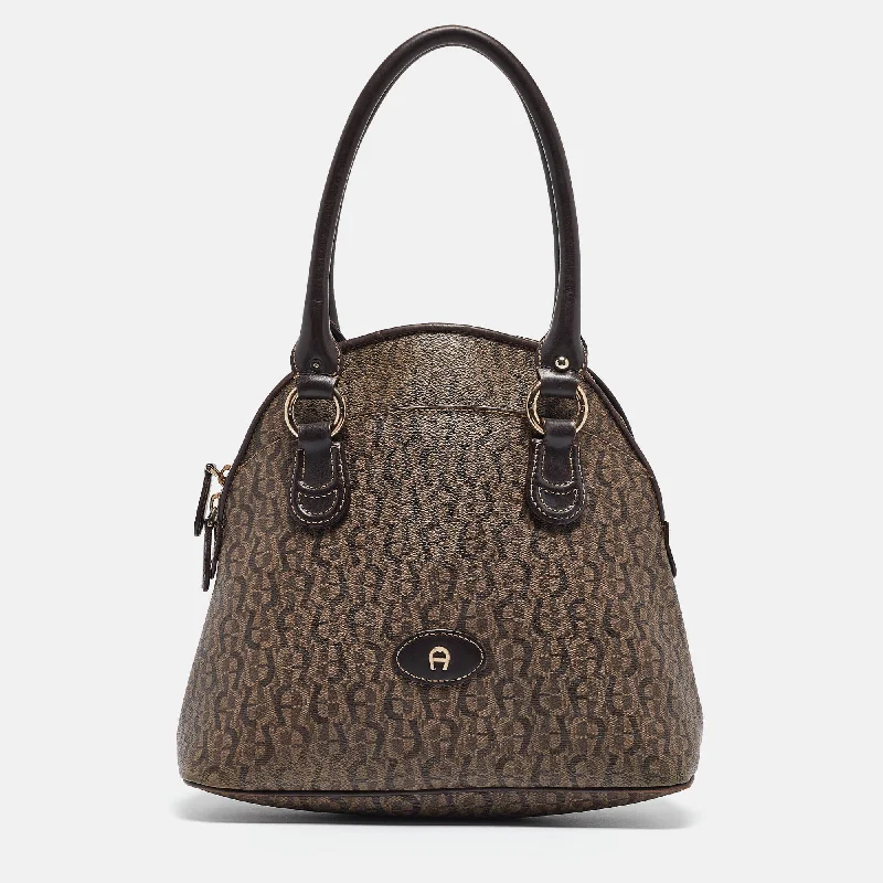 Aigner Dark Monogram Coated Canvas And Leather Zip Satchel Don't Miss Out – Handbag Discounts Aigner Dark Monogram Coated Canvas And Leather Zip Satchel Don't Miss Out – Handbag Discounts