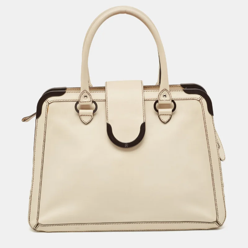 Aigner Light Beige Leather Frame Satchel Stylish Totes, Special Discounts