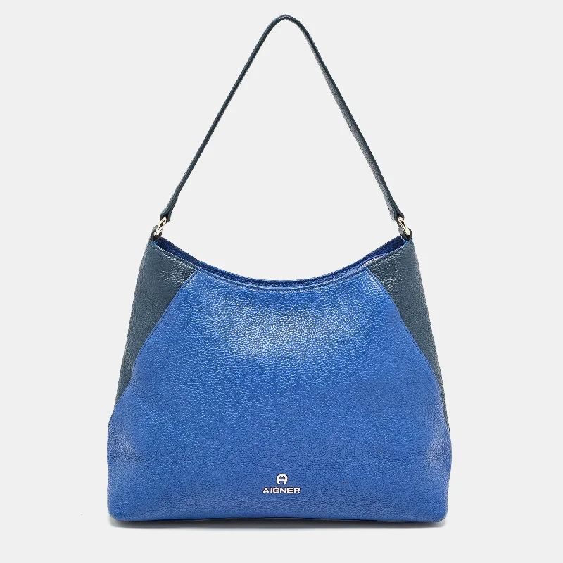 Aigner Two Tone Leather Logo Hobo Premium Handbags At Budget-Friendly Prices