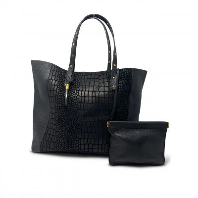 Sporty Fashion Offers BLACK CROCO TOTE Limited-Stock Bag Clearance – Hurry