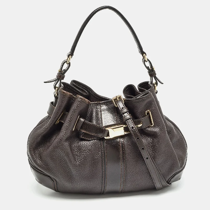 Burberry Dark Brown Leather Willenmore Hobo High-End Handbags At Affordable Prices