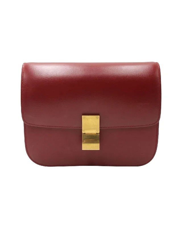 Celine Medium Box Bag in Red Calfskin Leather High-End Bags, Low-End Prices