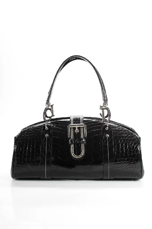 Christian Dior Crocodile Limited Edition Leather Satchel Handbag Black Trendy Bags, Huge Savings Christian Dior Crocodile Limited Edition Leather Satchel Handbag Black Trendy Bags, Huge Savings