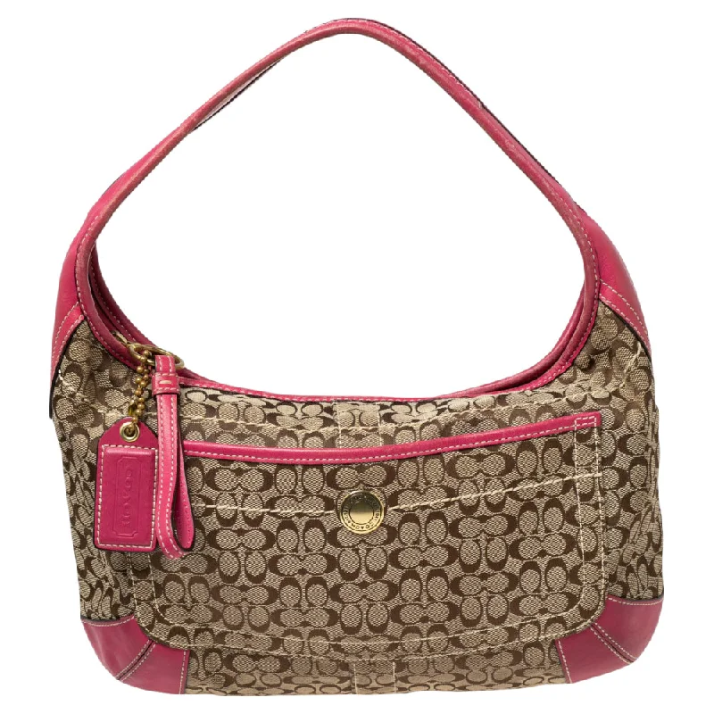 Coach /beige Signature Canvas And Leather Zip Hobo Affordable Luxury With Top-Quality Handbags Coach /beige Signature Canvas And Leather Zip Hobo Affordable Luxury With Top-Quality Handbags