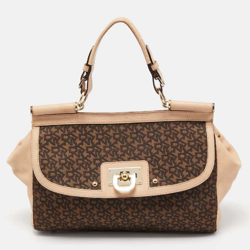 Dkny Brown/beige Signature Coated Canvas And Leather Satchel Chic Crossbody Bags, Limited Offers Dkny Brown/beige Signature Coated Canvas And Leather Satchel Chic Crossbody Bags, Limited Offers